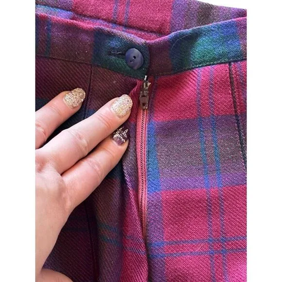 The Eagle’s Eye Vintage 100% wool plaid academia Red Blue Pleated Skirt Sz 6