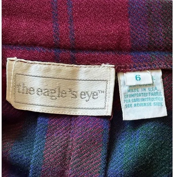 The Eagle’s Eye Vintage 100% wool plaid academia Red Blue Pleated Skirt Sz 6