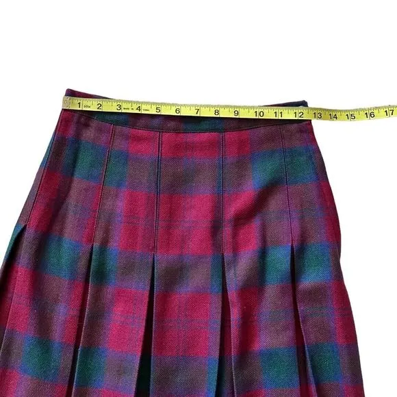 The Eagle’s Eye Vintage 100% wool plaid academia Red Blue Pleated Skirt Sz 6