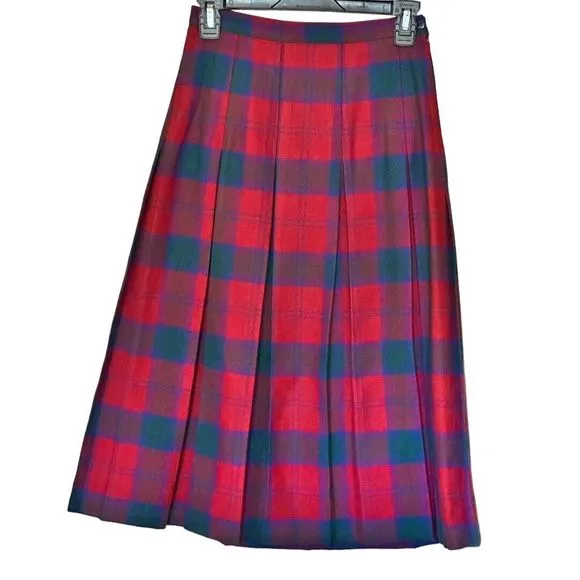 The Eagle’s Eye Vintage 100% wool plaid academia Red Blue Pleated Skirt Sz 6