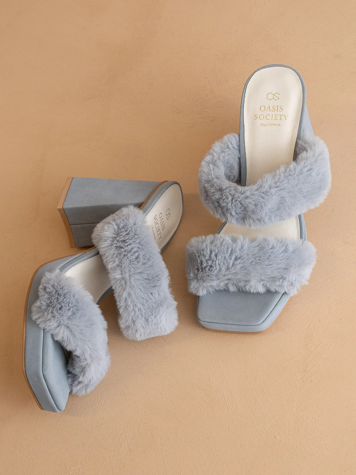The Simone | Blue Fuzzy banded platform party heel