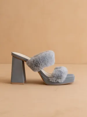 The Simone | Blue Fuzzy banded platform party heel