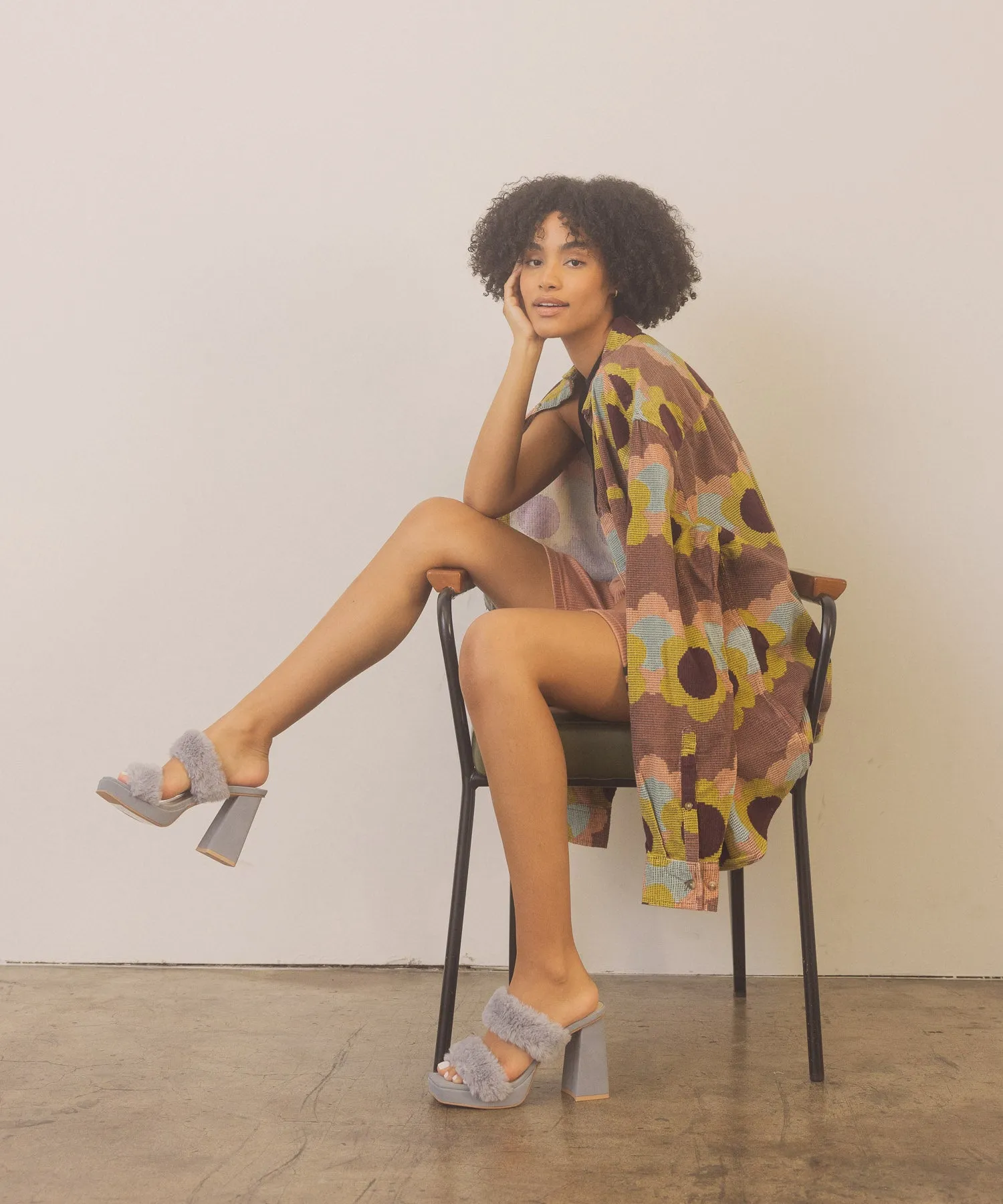 The Simone | Blue Fuzzy banded platform party heel