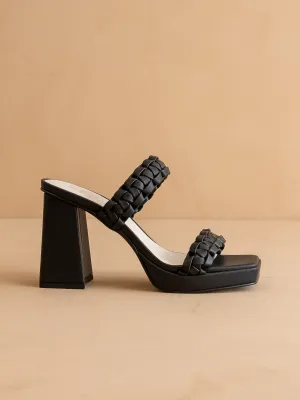 The Zenda | Black Braided chunky platform party heel