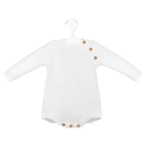 Unisex Baby White Long Sleeved Chunky Knitted Romper