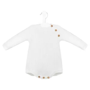 Unisex Baby White Long Sleeved Chunky Knitted Romper