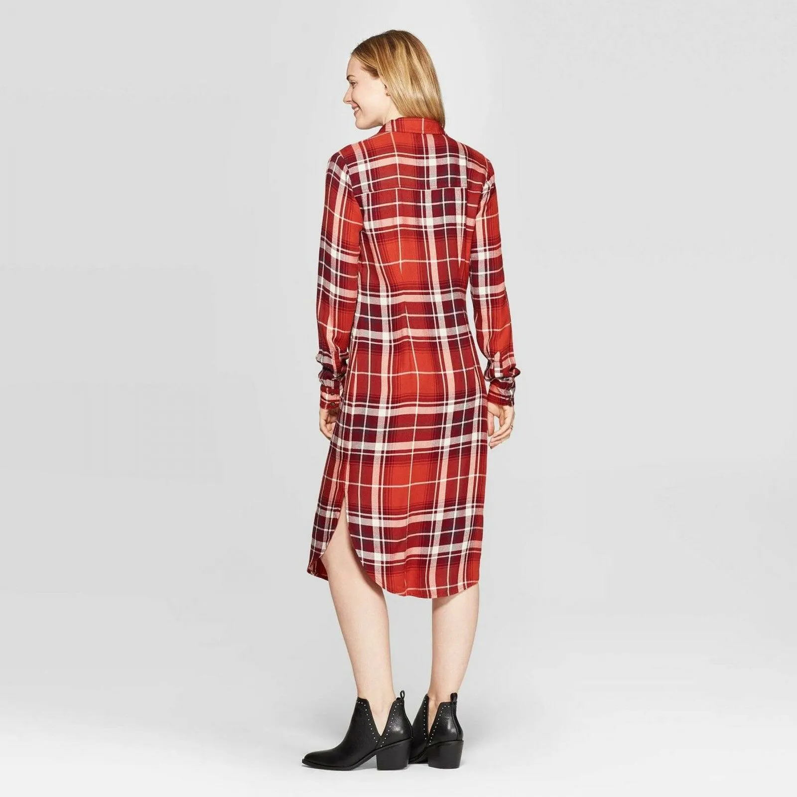 Universal Thread Womens Plaid Long Sleeve Button-Front Midi Shirtdress