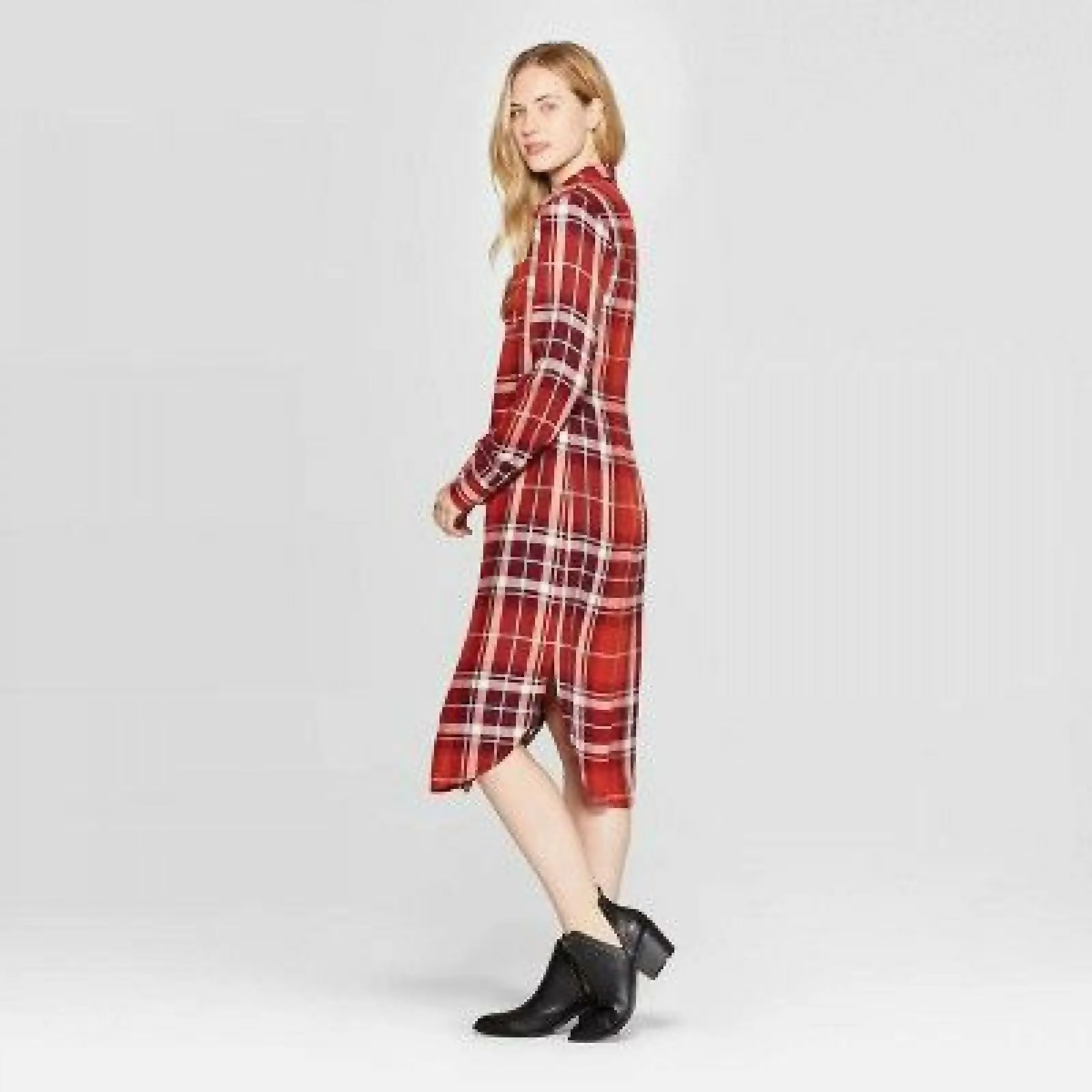 Universal Thread Womens Plaid Long Sleeve Button-Front Midi Shirtdress