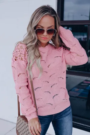 Venetian Lace Sleeve Sweater - Mauve
