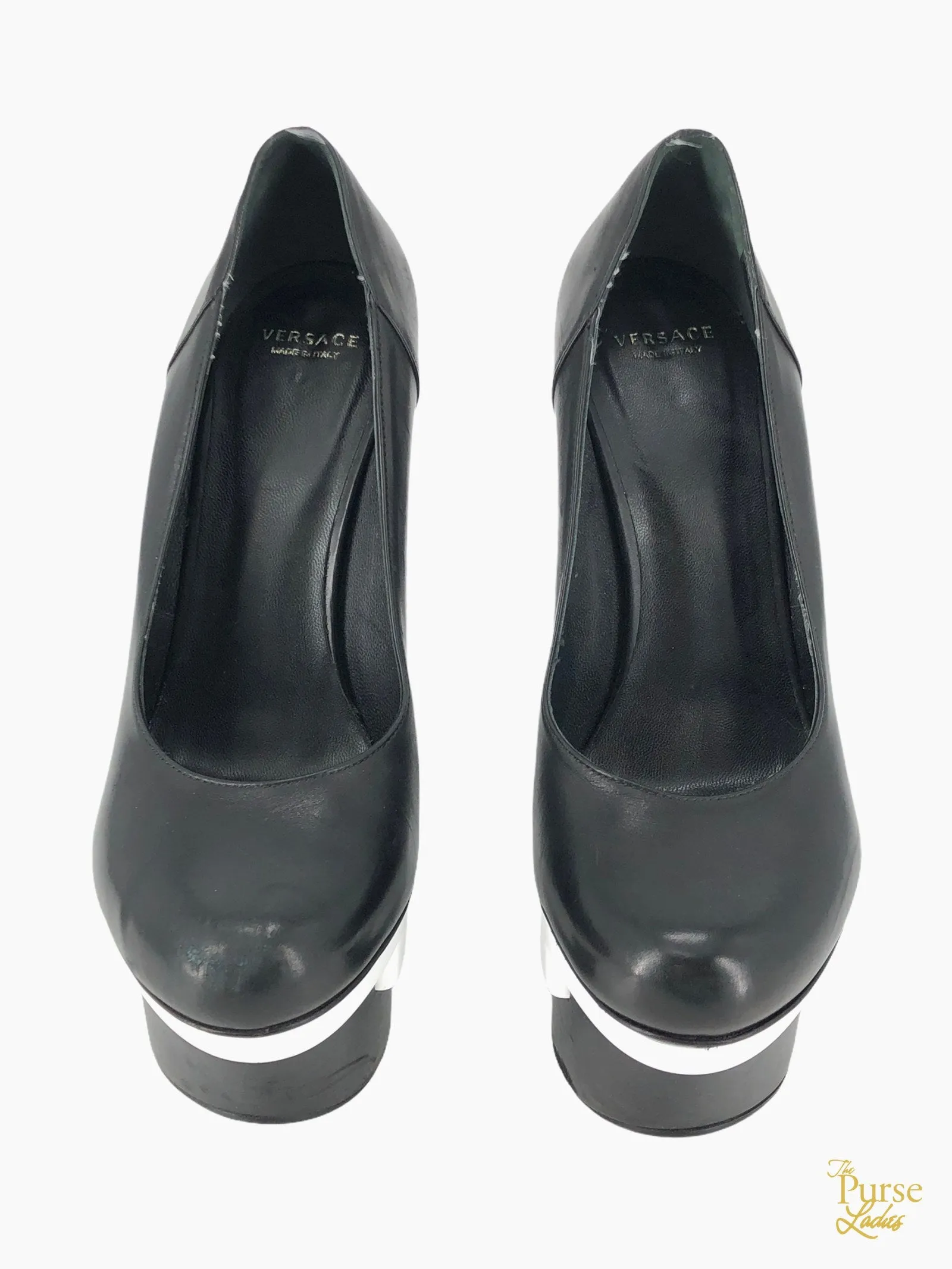 VERSACE Black Leather Dvea Platform Heels SZ 5