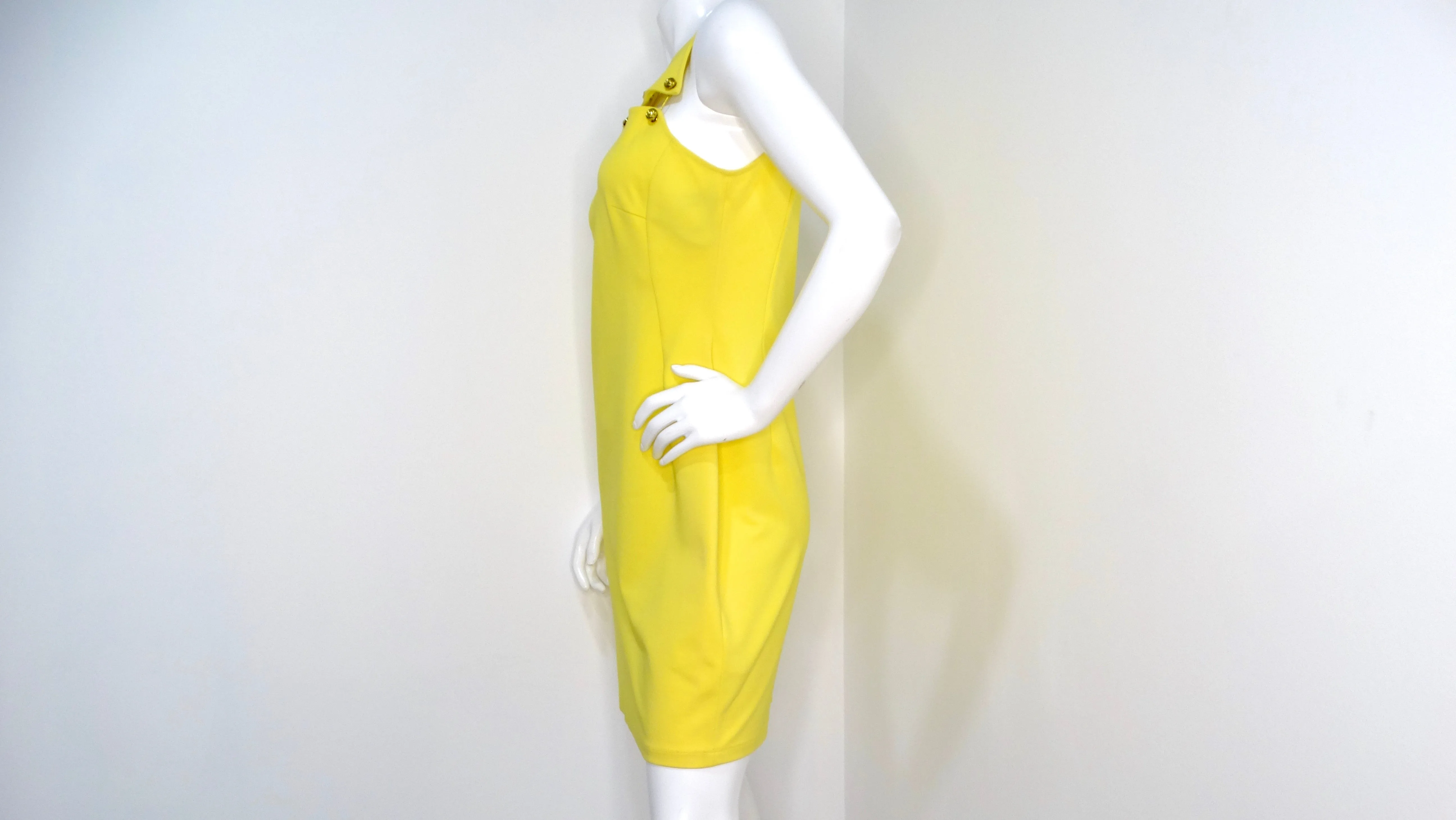 Versus Versace Yellow Sleeveless Mini Dress With Lion Motif Eyelets