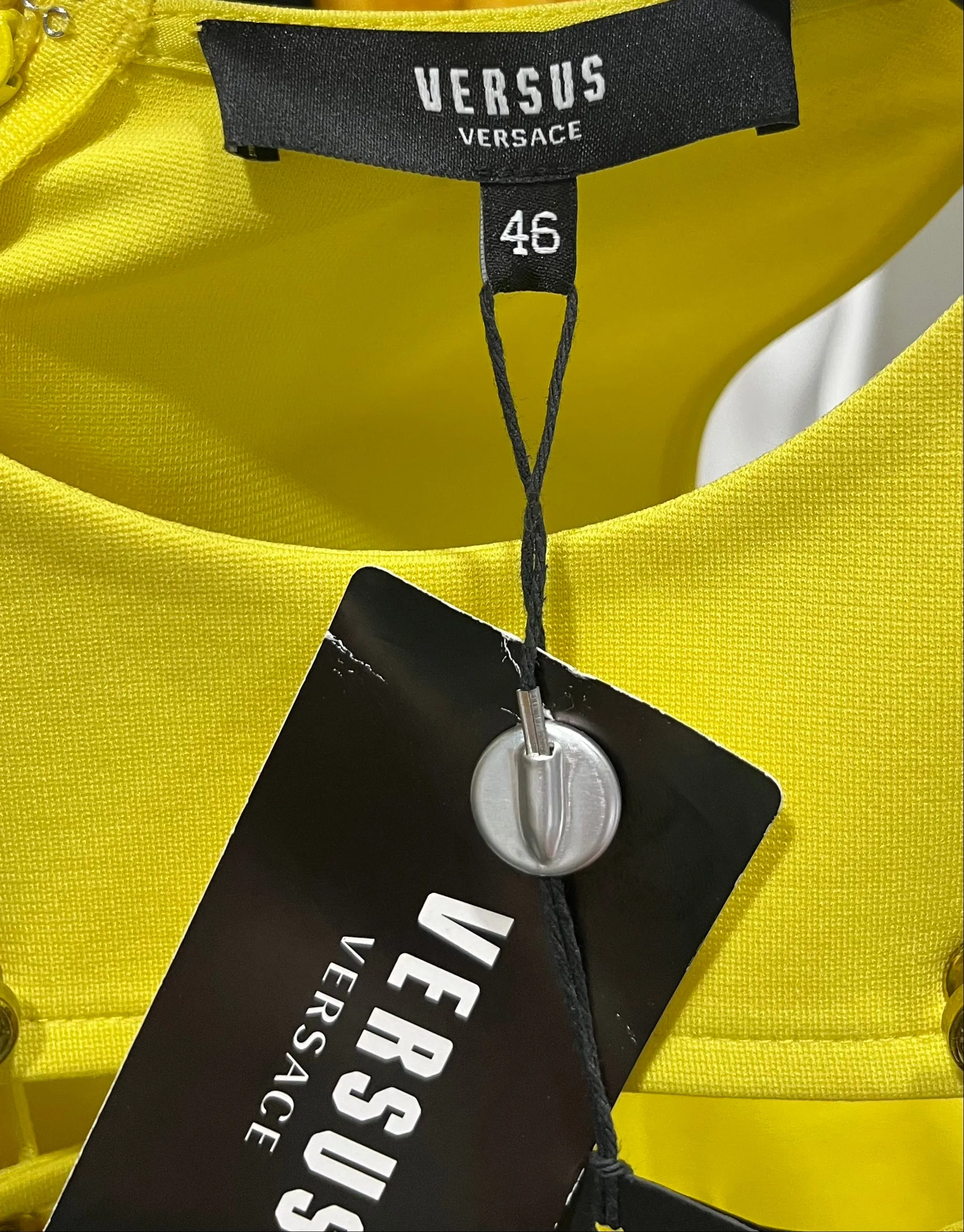 Versus Versace Yellow Sleeveless Mini Dress With Lion Motif Eyelets