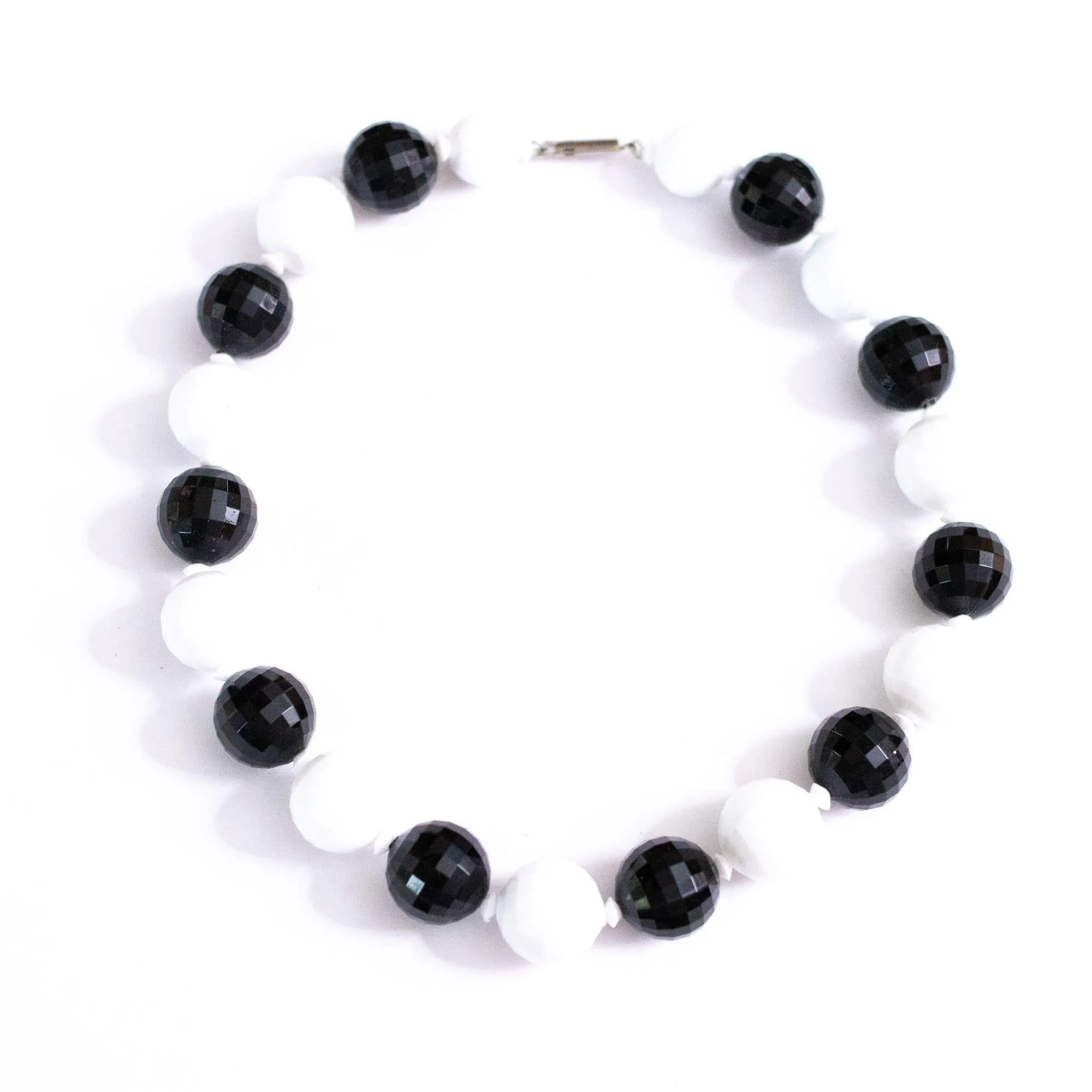 Vintage Chunky Faceted Black and White Lucite Beaded Necklace