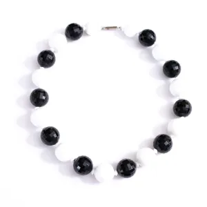 Vintage Chunky Faceted Black and White Lucite Beaded Necklace