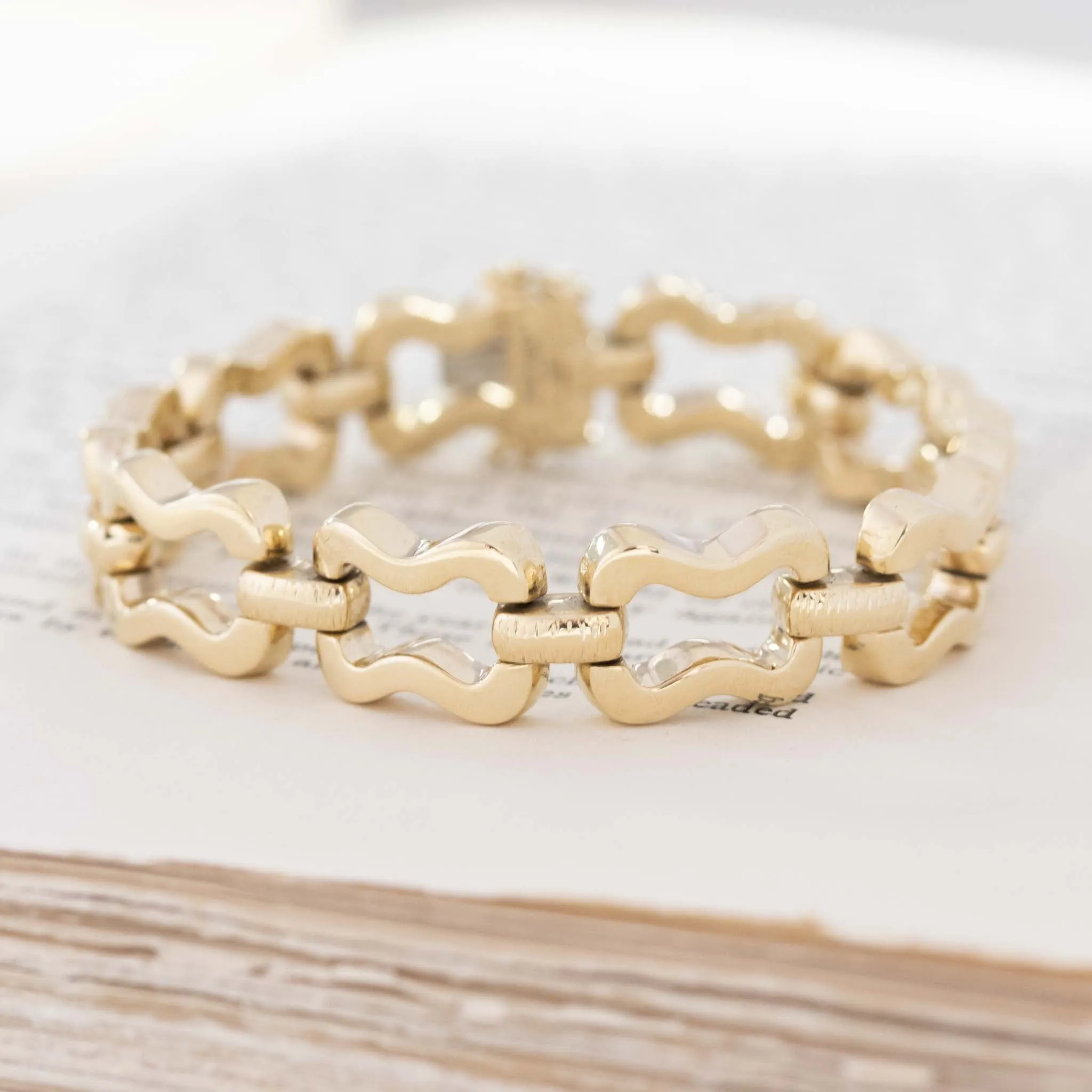 Vintage Rectangular Link Yellow Gold Bracelet