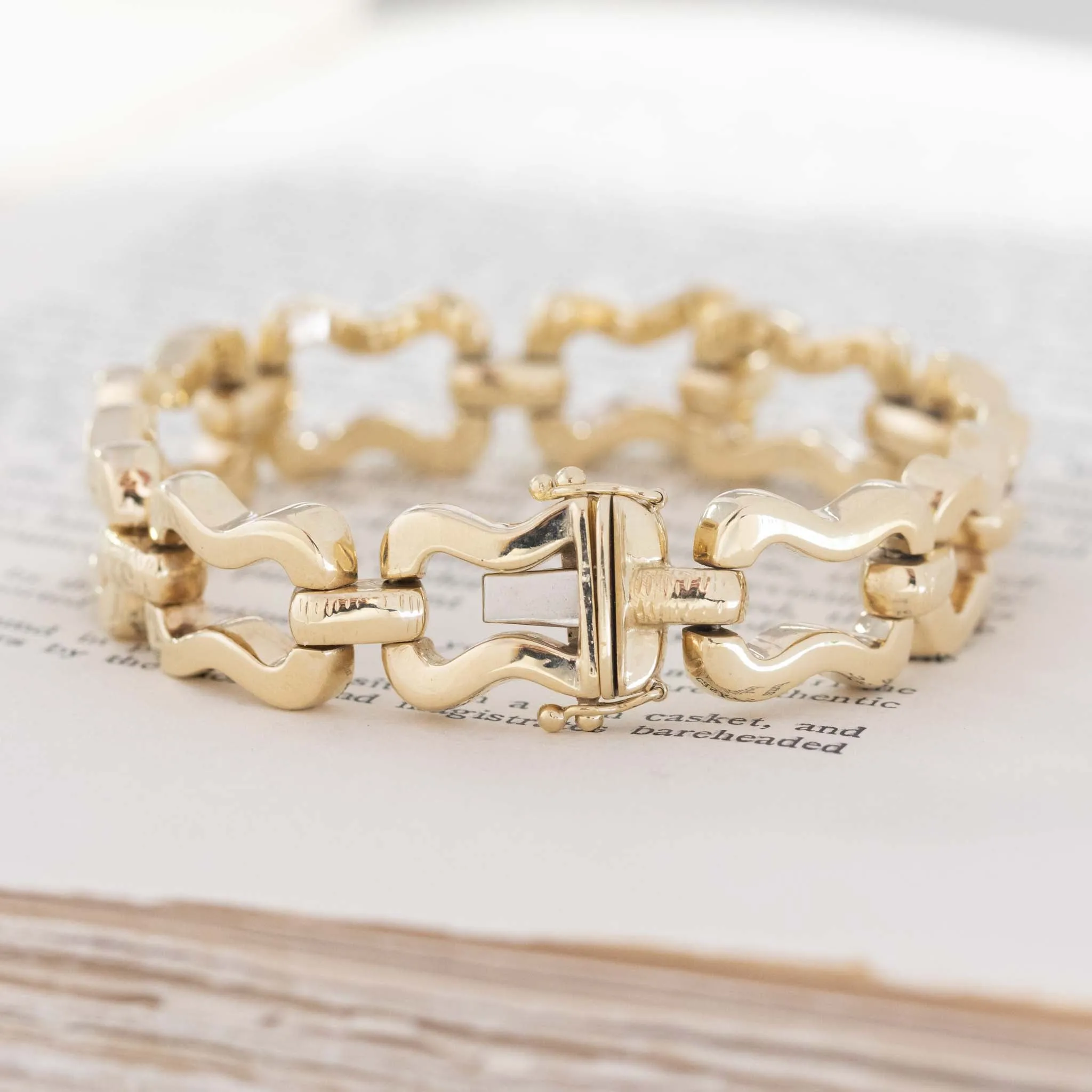 Vintage Rectangular Link Yellow Gold Bracelet