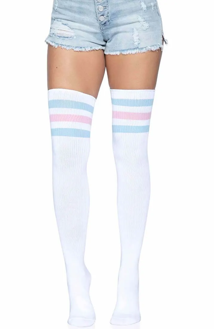 White Athlete stockings with pastel stripes