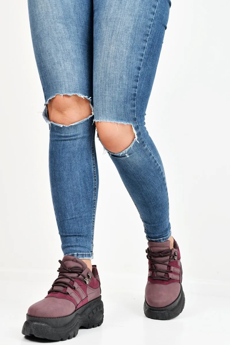 Wine Two Tone Extreme Sole Chunky Trainers - Miara