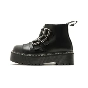 Women Luxury Solid Black Punk Round Toe Med Heels Zip Ankle Boots