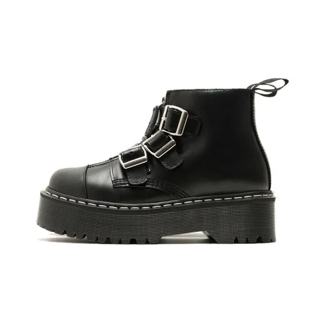 Women Luxury Solid Black Punk Round Toe Med Heels Zip Ankle Boots