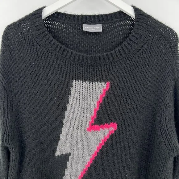 Wooden Ships Sweater Black Mohair Wool Lightning Bolt Oversized Women's Size S/M