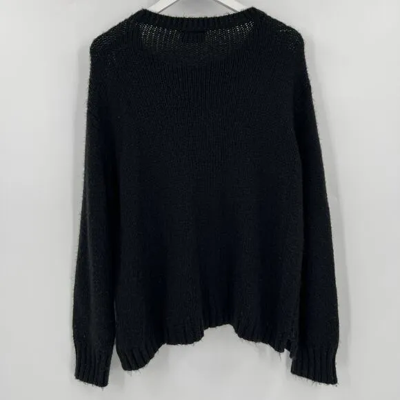 Wooden Ships Sweater Black Mohair Wool Lightning Bolt Oversized Women's Size S/M