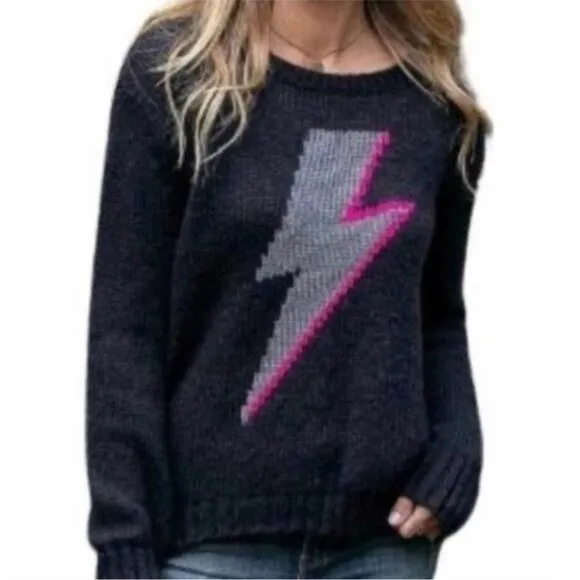 Wooden Ships Sweater Black Mohair Wool Lightning Bolt Oversized Women's Size S/M
