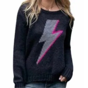 Wooden Ships Sweater Black Mohair Wool Lightning Bolt Oversized Women's Size S/M