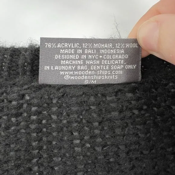 Wooden Ships Sweater Black Mohair Wool Lightning Bolt Oversized Women's Size S/M