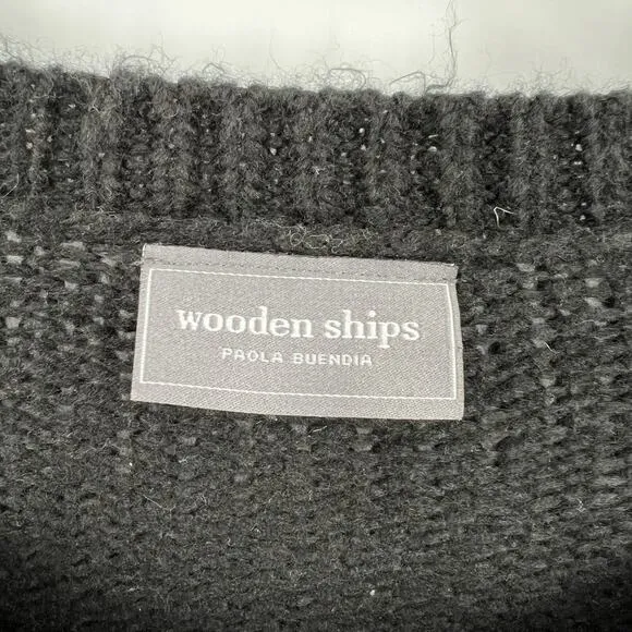 Wooden Ships Sweater Black Mohair Wool Lightning Bolt Oversized Women's Size S/M