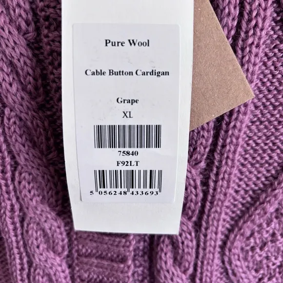 Woolovers NWT Cable Button Through Cardigan XL Pure Wool