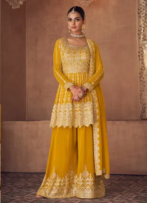 Yellow Mirror Embroidered Stylish Sharara Suit
